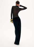 Sheer Long Sleeve Velvet Maxi Dress H6425