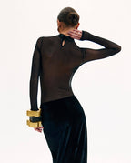 Sheer Long Sleeve Velvet Maxi Dress H6425