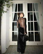 Sheer Long Sleeve Velvet Maxi Dress H6425