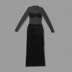 Sheer Long Sleeve Velvet Maxi Dress H6425