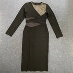 Sheer Mesh Cutout Black Midi Dress H5942