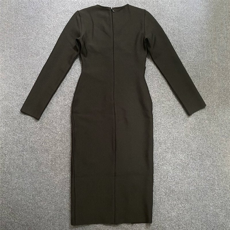 Sheer Mesh Cutout Black Midi Dress H5942