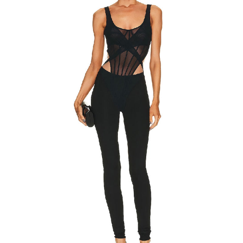 Sheer Mesh Cutout Bodysuit Set H6268