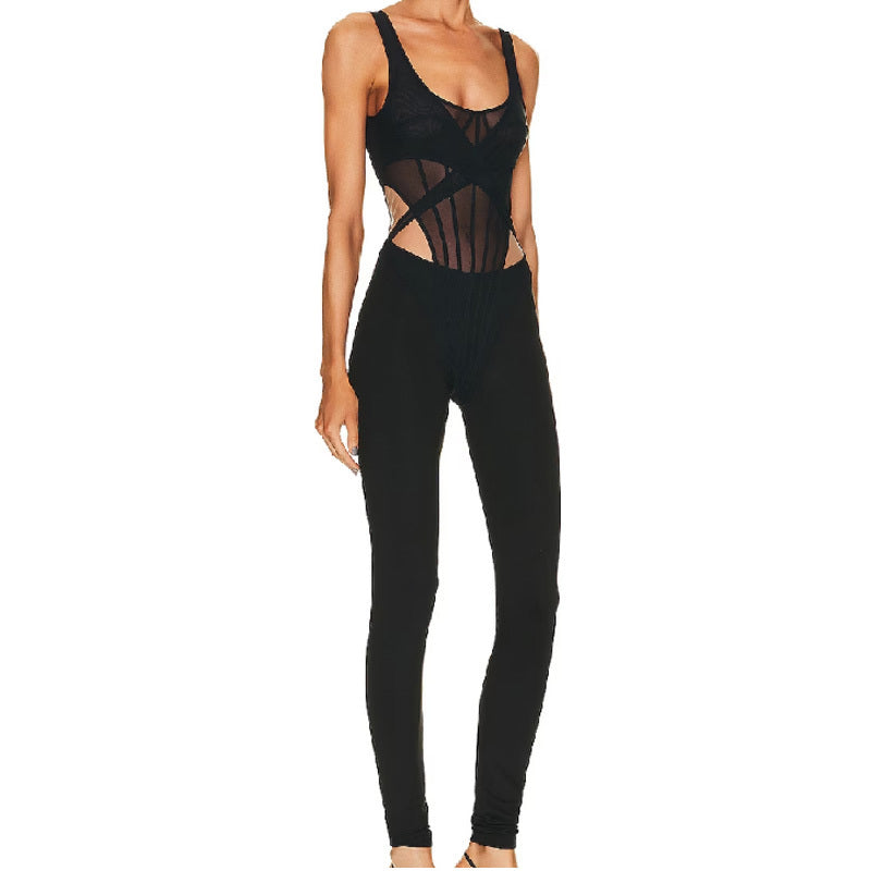 Sheer Mesh Cutout Bodysuit Set H6268