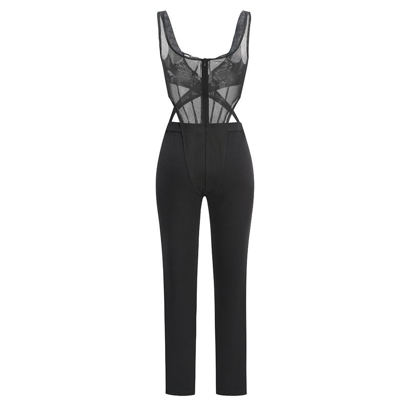Sheer Mesh Cutout Bodysuit Set H6268