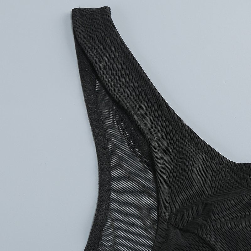 Sheer Mesh Cutout Bodysuit Set H6268