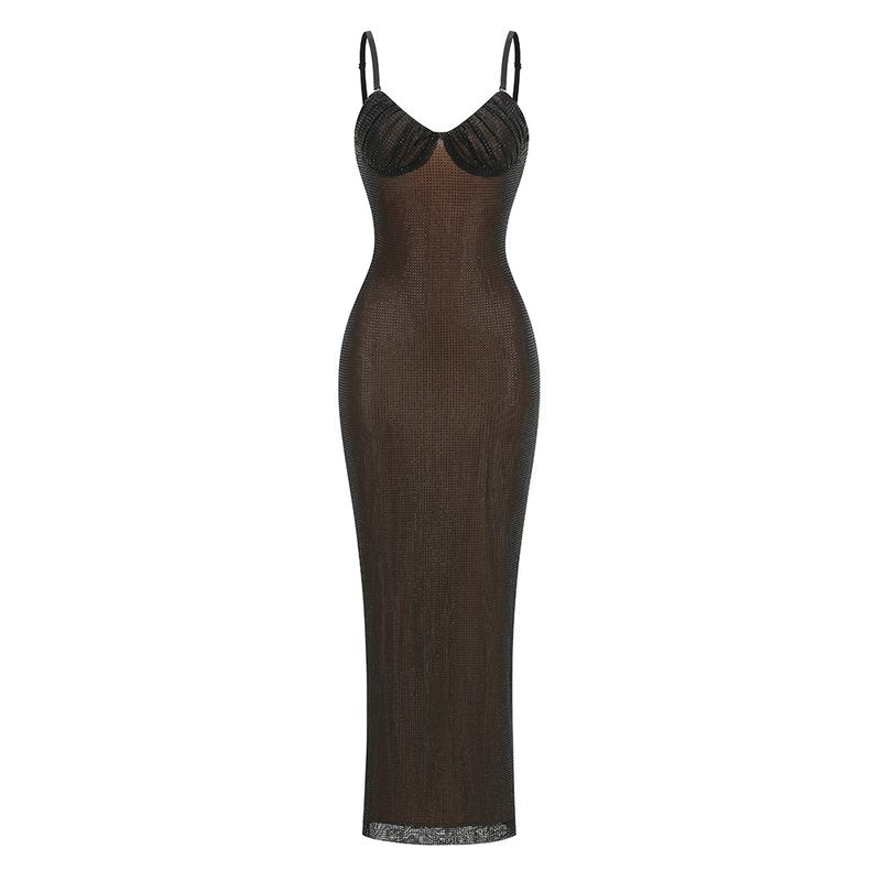 Sheer Mesh Sparkle Maxi Dress H7117