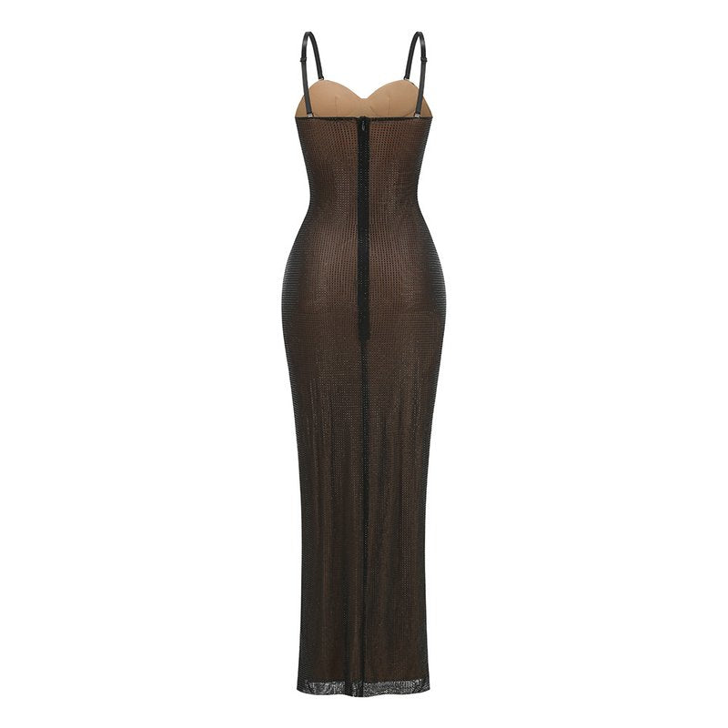 Sheer Mesh Sparkle Maxi Dress H7117