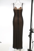 Sheer Mesh Sparkle Maxi Dress H7117