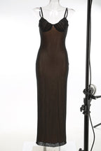 Sheer Mesh Sparkle Maxi Dress H7117