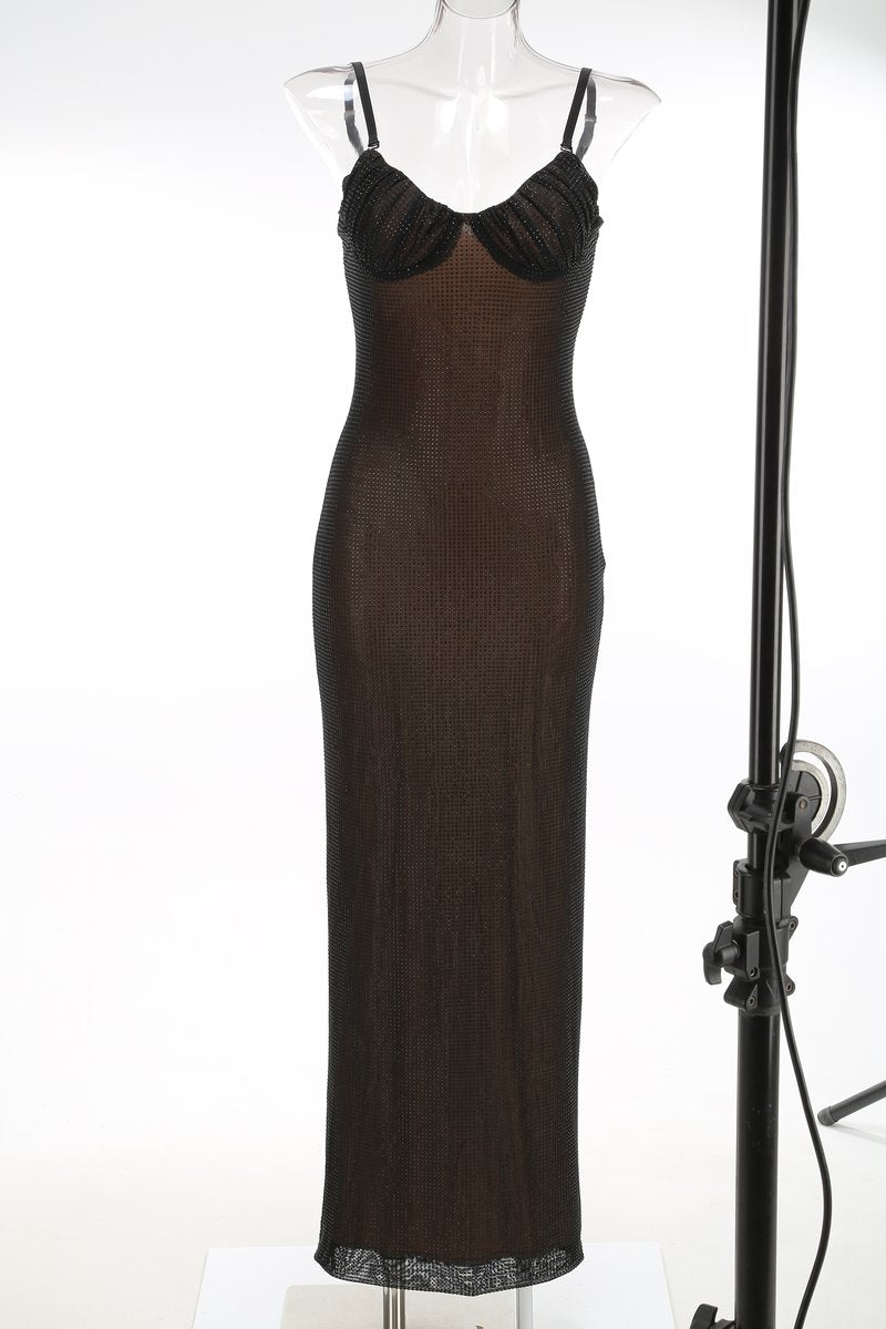 Sheer Mesh Sparkle Maxi Dress H7117