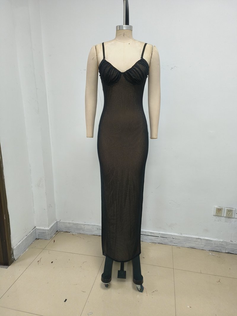 Sheer Mesh Sparkle Maxi Dress H7117