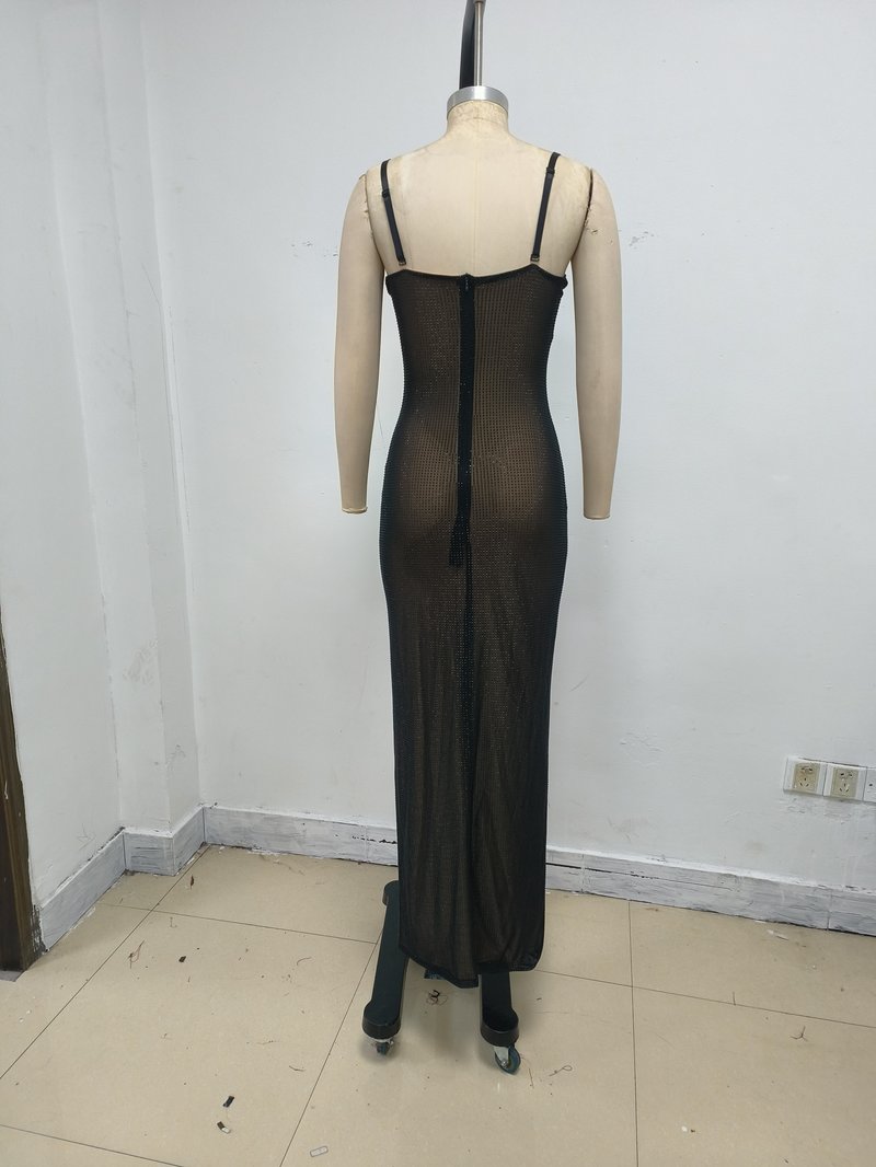 Sheer Mesh Sparkle Maxi Dress H7117