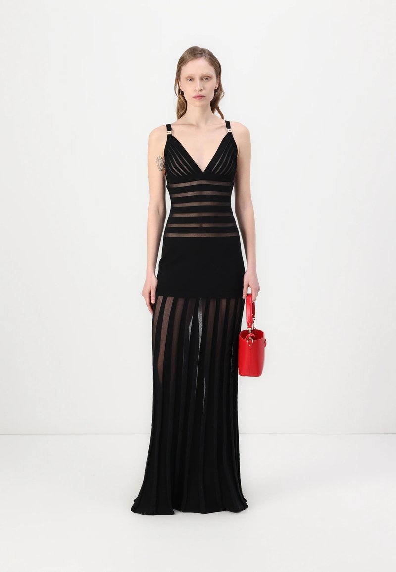 Sheer Panel Black Maxi Dress H6844
