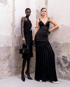 Sheer Panel Black Maxi Dress H6844