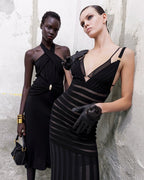 Sheer Panel Black Maxi Dress H6844
