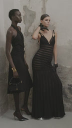 Sheer Panel Black Maxi Dress H6844