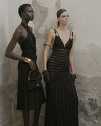Sheer Panel Black Maxi Dress H6844