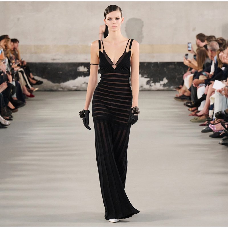 Sheer Panel Black Maxi Dress H6844