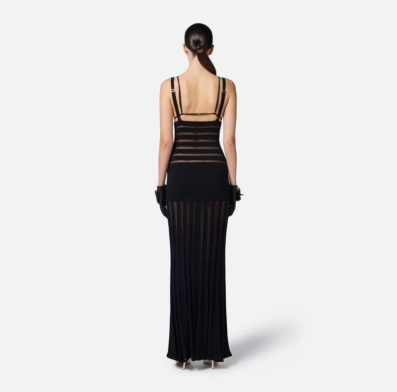Sheer Panel Black Maxi Dress H6844