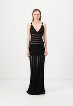 Sheer Panel Black Maxi Dress H6844