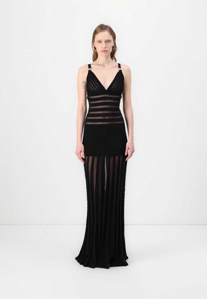 Sheer Panel Black Maxi Dress H6844