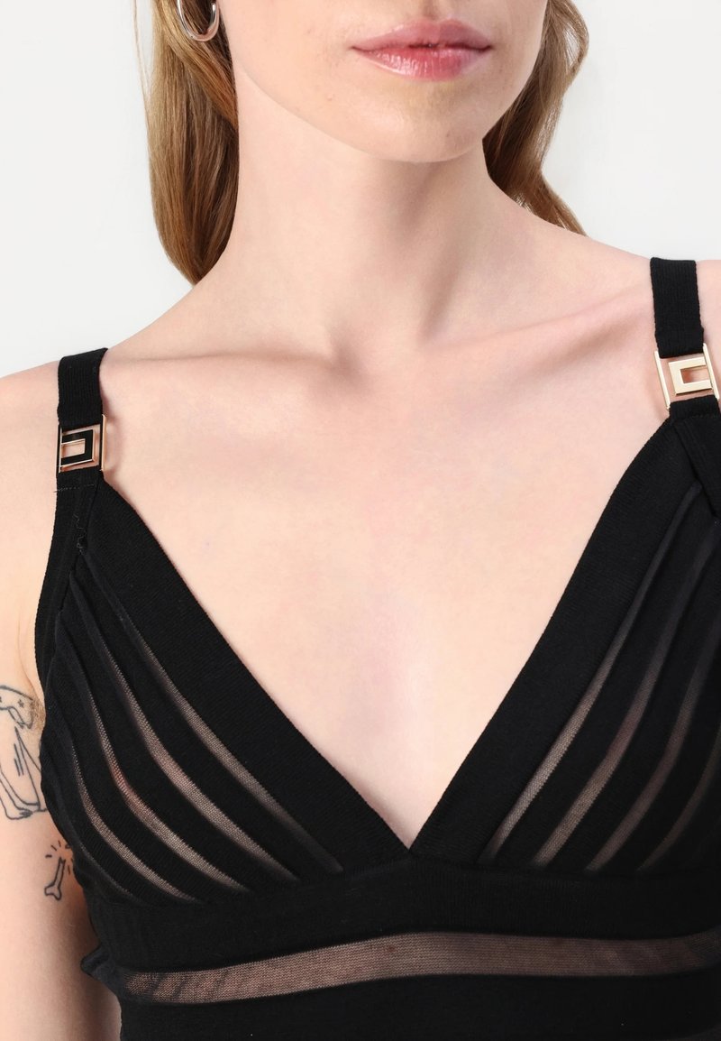 Sheer Panel Black Maxi Dress H6844