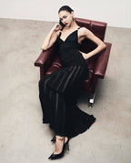 Sheer Panel Black Maxi Dress H6844