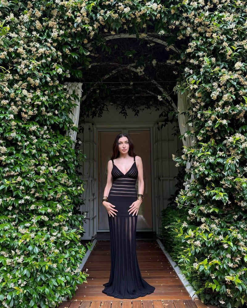 Sheer Panel Black Maxi Dress H6844