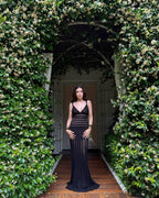 Sheer Panel Black Maxi Dress H6844