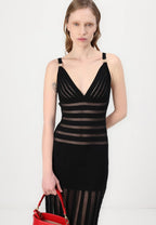 Sheer Panel Black Maxi Dress H6844