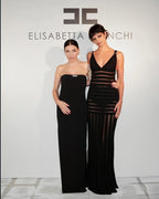 Sheer Panel Black Maxi Dress H6844