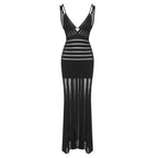 Sheer Panel Black Maxi Dress H6844