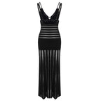 Sheer Panel Black Maxi Dress H6844
