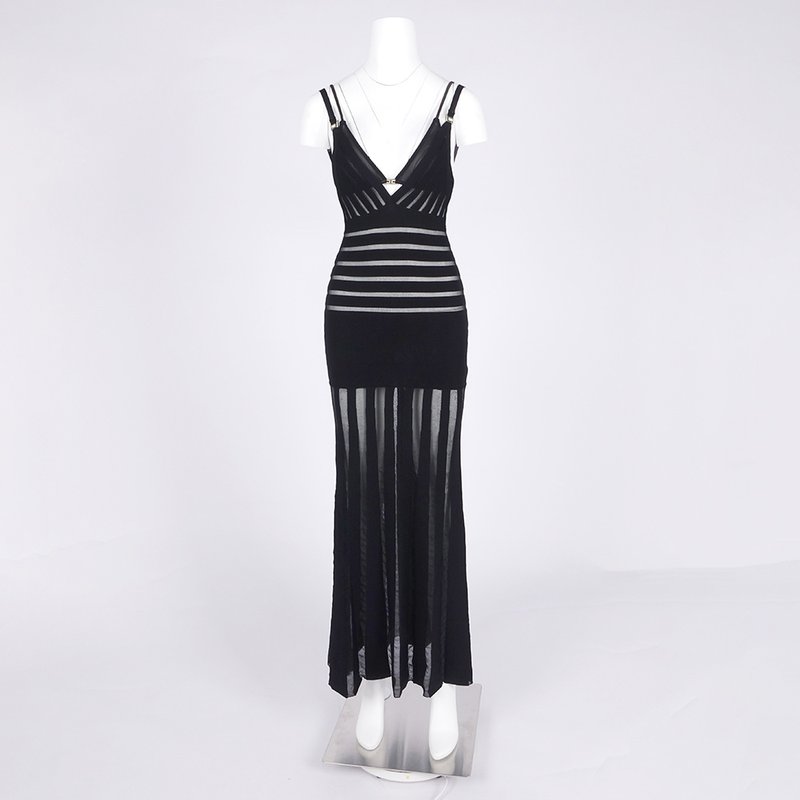 Sheer Panel Black Maxi Dress H6844
