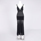 Sheer Panel Black Maxi Dress H6844