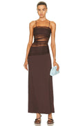 Sheer Panel Brown Maxi Dress H5812