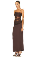Sheer Panel Brown Maxi Dress H5812