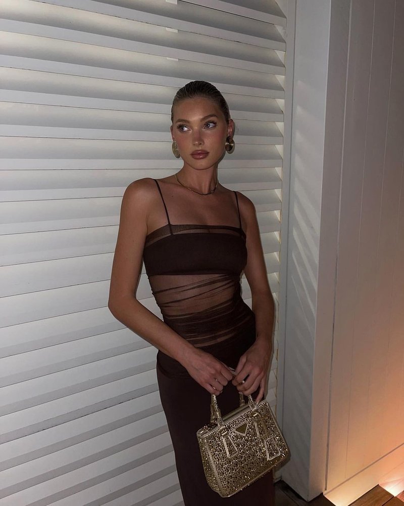 Sheer Panel Brown Maxi Dress H5812