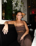 Sheer Panel Brown Maxi Dress H5812