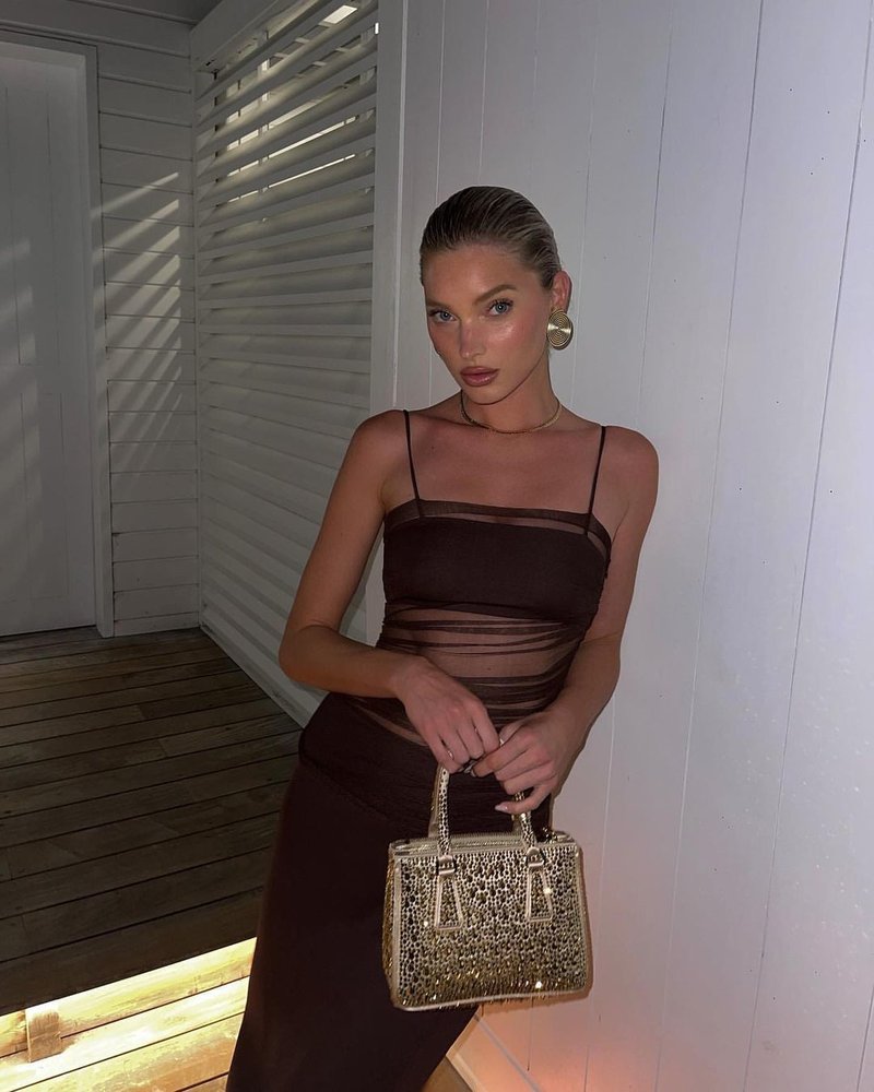 Sheer Panel Brown Maxi Dress H5812