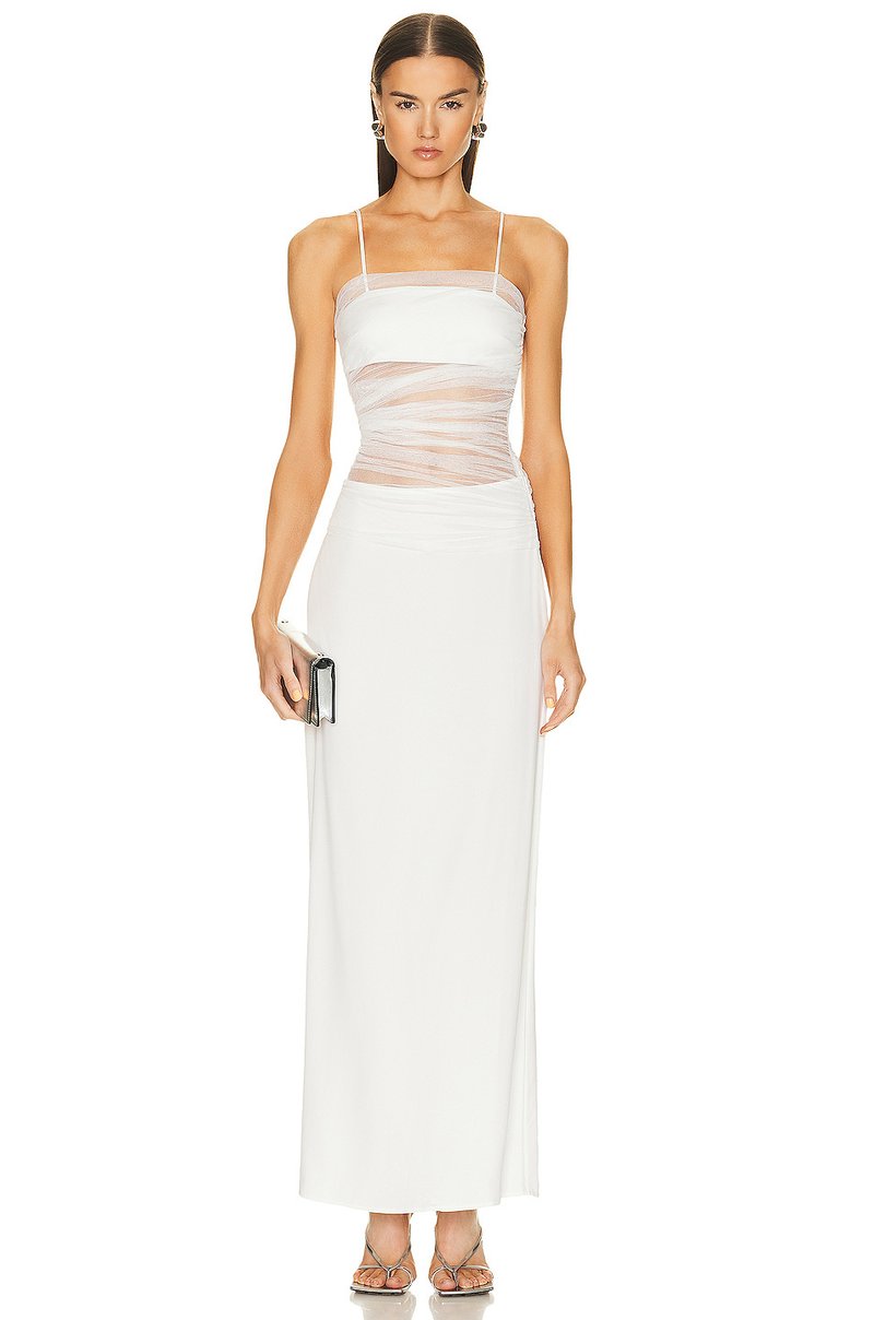 Sheer Panel Brown Maxi Dress H5812