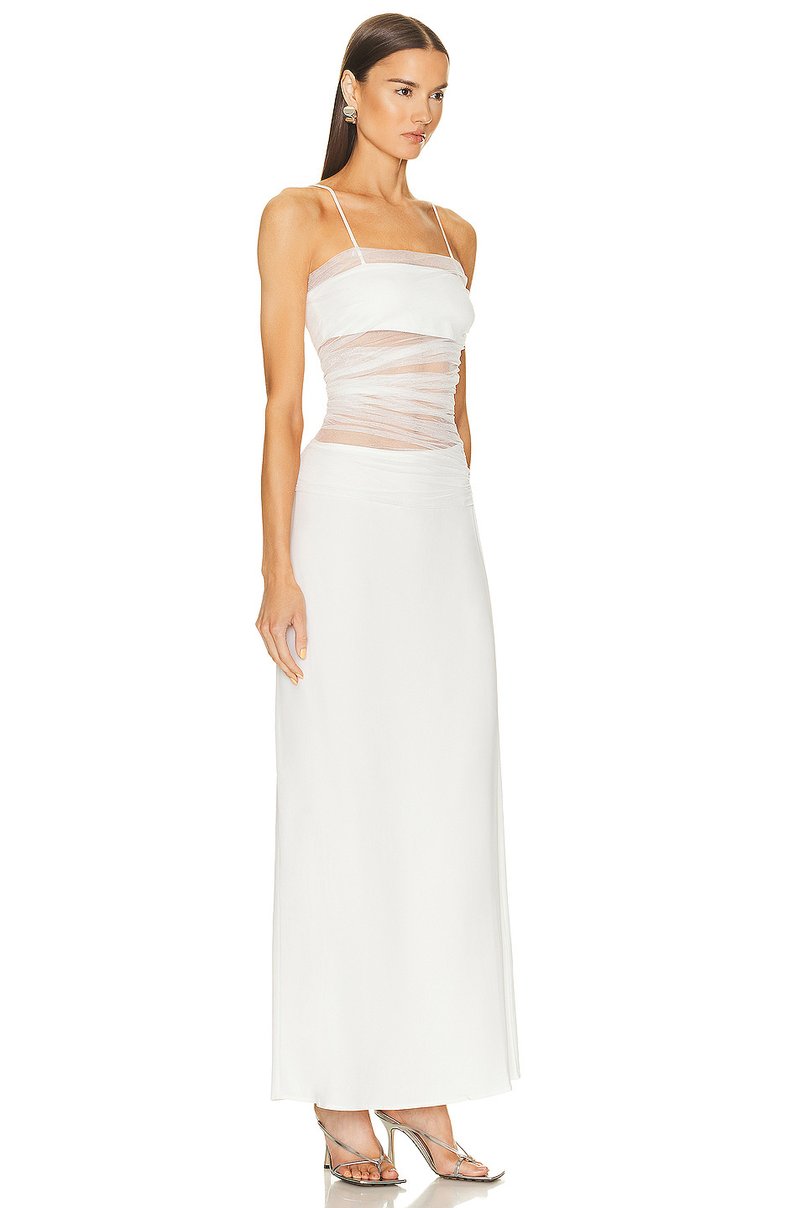 Sheer Panel Brown Maxi Dress H5812