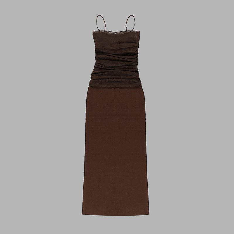 Sheer Panel Brown Maxi Dress H5812