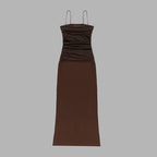 Sheer Panel Brown Maxi Dress H5812
