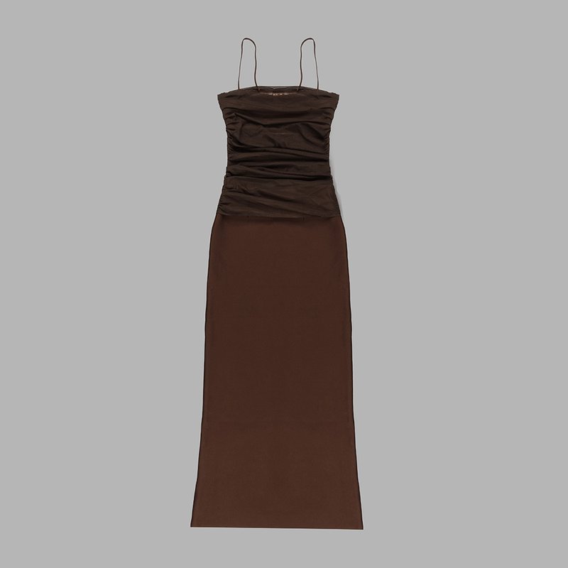 Sheer Panel Brown Maxi Dress H5812