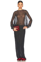 Sheer Polka Dot Long Sleeve Gown H7016