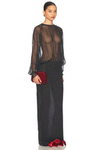 Sheer Polka Dot Long Sleeve Gown H7016