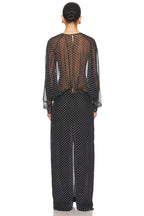 Sheer Polka Dot Long Sleeve Gown H7016