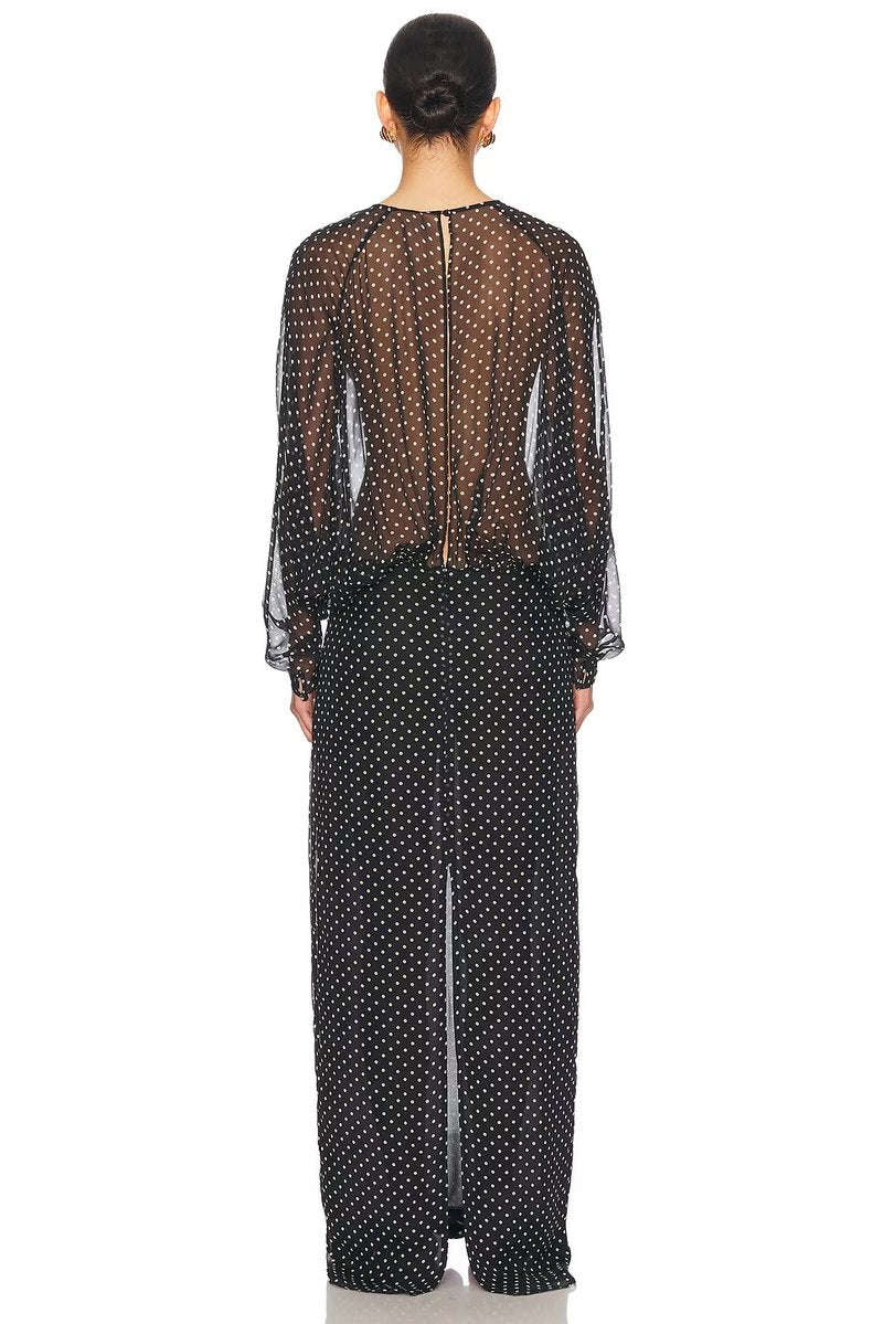 Sheer Polka Dot Long Sleeve Gown H7016